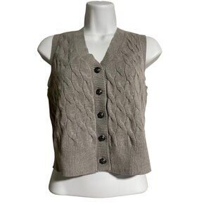Marled Womens Cable Knit Buttoned Cropped Sweater Vest Sz Small Heather Gray